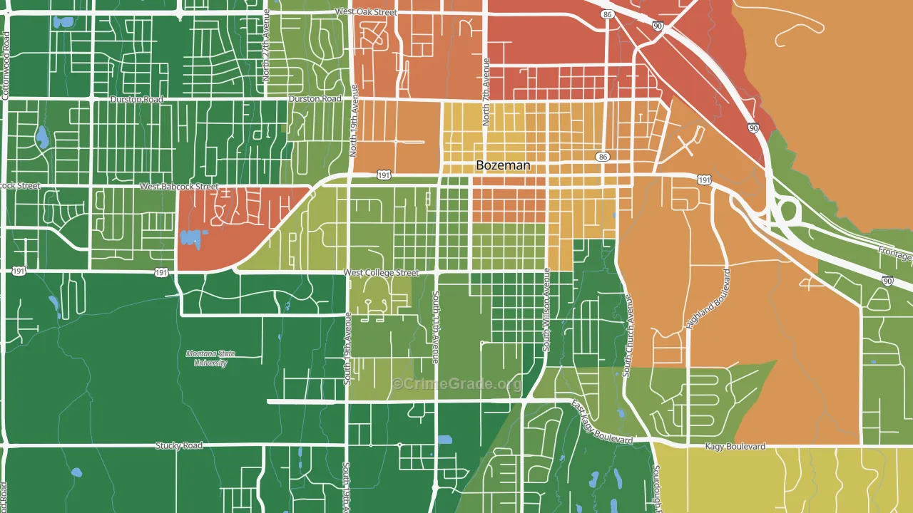 Cooper Park, Bozeman, MT Map of Robbery Rates