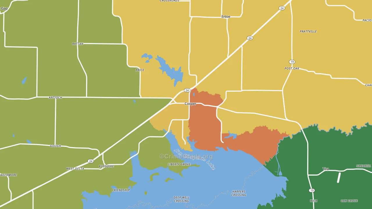 Cooper, TX Map of Robbery Rates