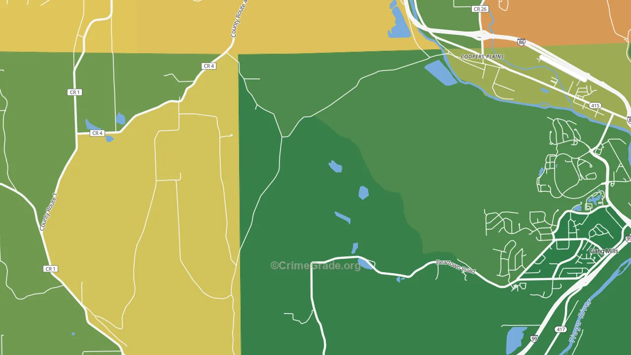 Coopers Plains, NY Map of Robbery Rates