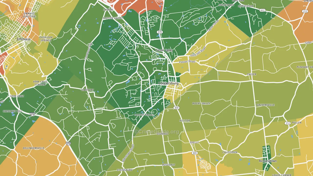 Coopersburg, PA Map of Robbery Rates