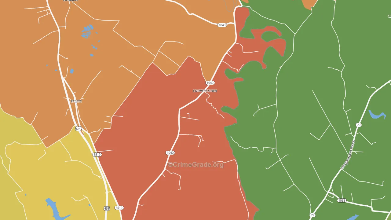 Cooperstown, KY Map of Robbery Rates
