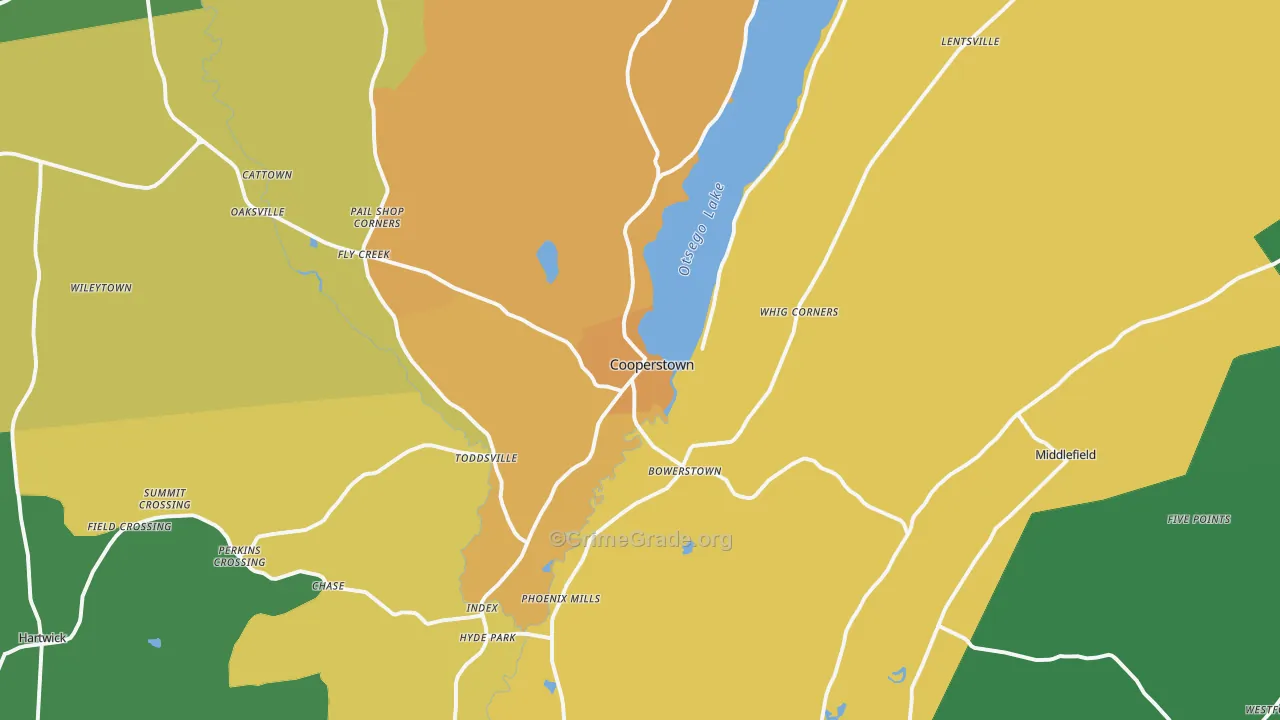 Cooperstown, NY Map of Robbery Rates