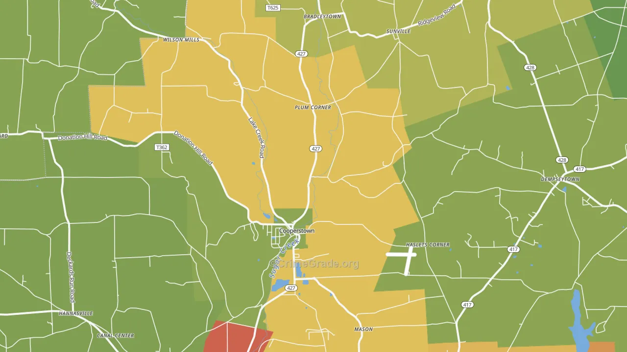Cooperstown, PA Map of Robbery Rates