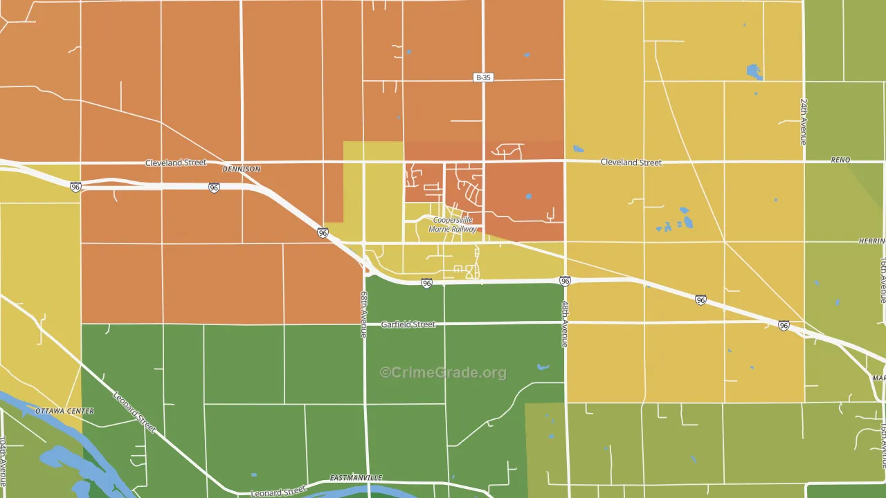 Coopersville, MI Map of Robbery Rates