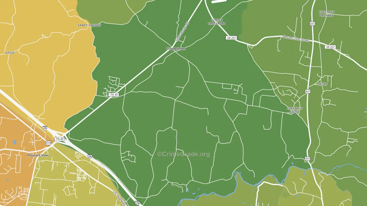 Coopertown, TN Map of Robbery Rates