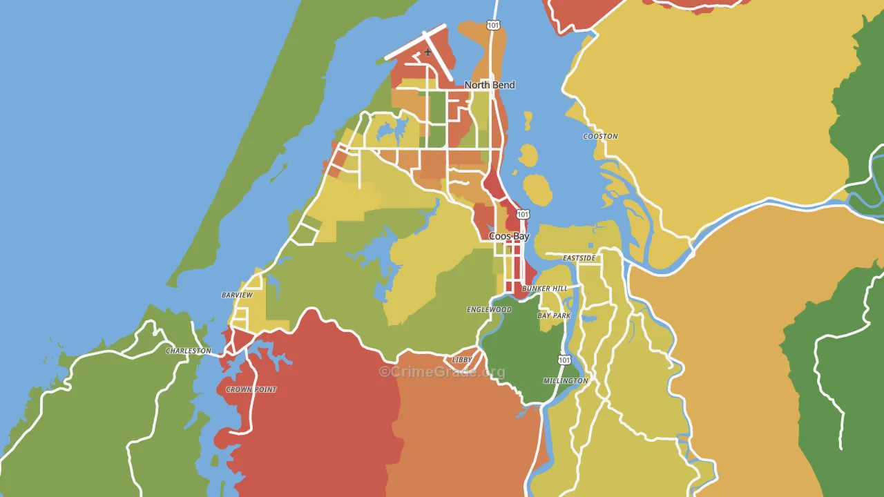 Coos Bay, OR Map of Robbery Rates