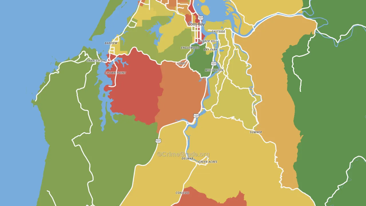 Coos County, OR Map of Robbery Rates