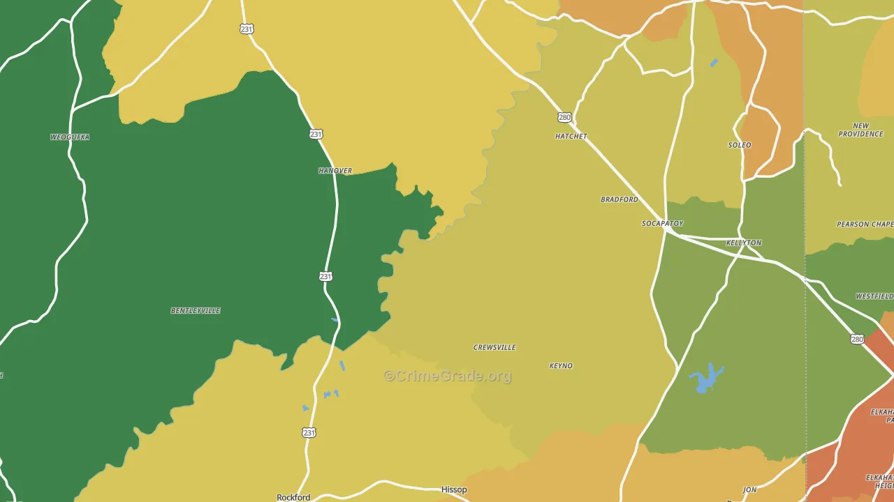 Coosa County, AL Map of Robbery Rates