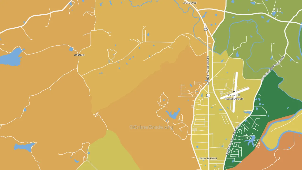 Coosa, GA Map of Robbery Rates
