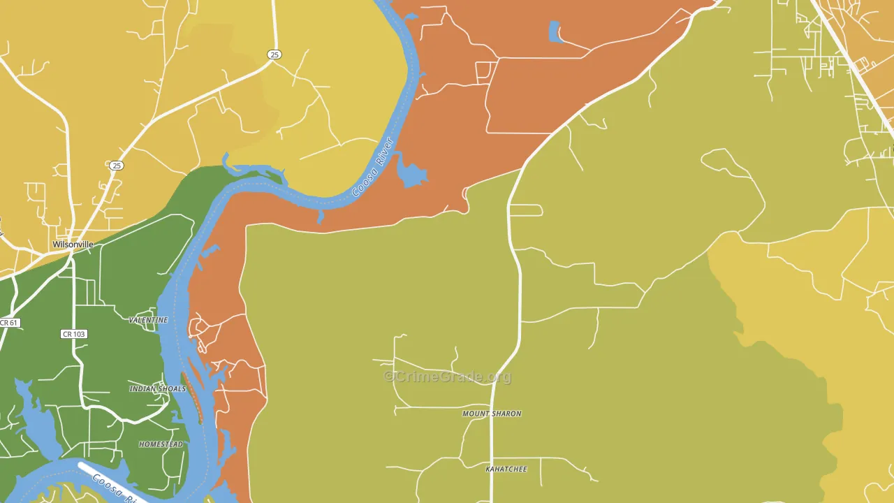 Coosa Pines, AL Map of Robbery Rates