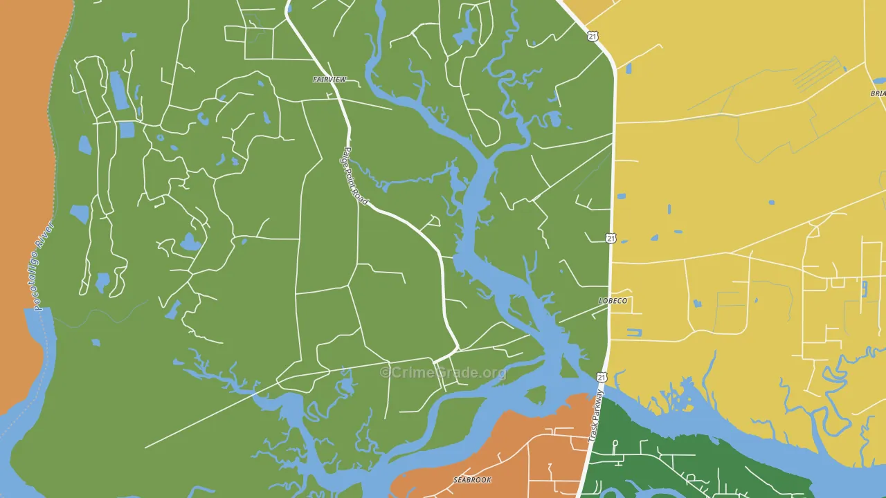 Coosaw, SC Map of Robbery Rates