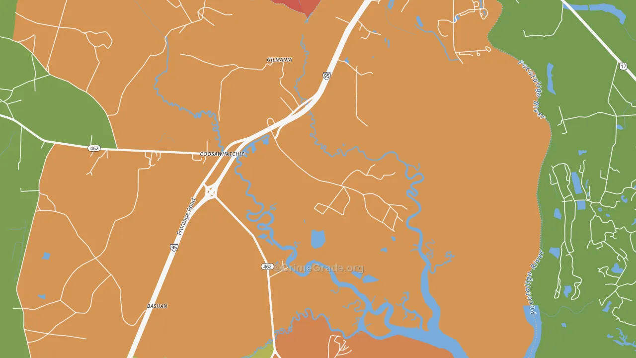 Coosawatchie, SC Map of Robbery Rates