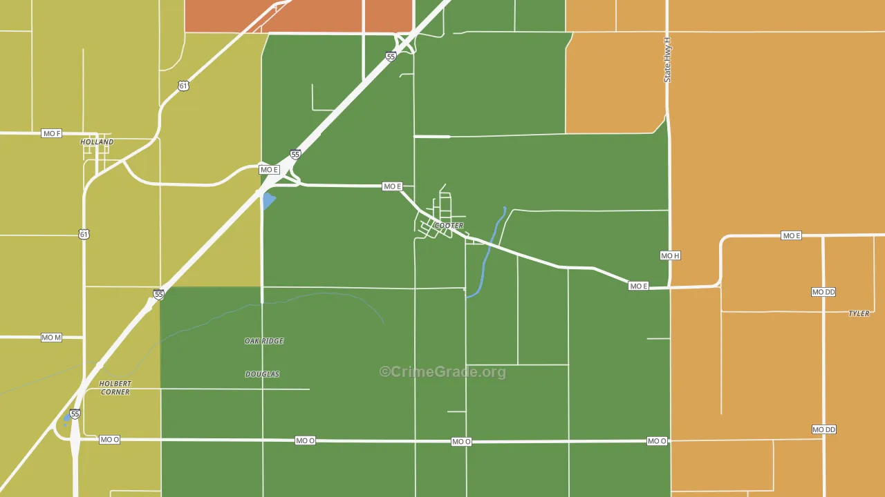 Cooter, MO Map of Robbery Rates
