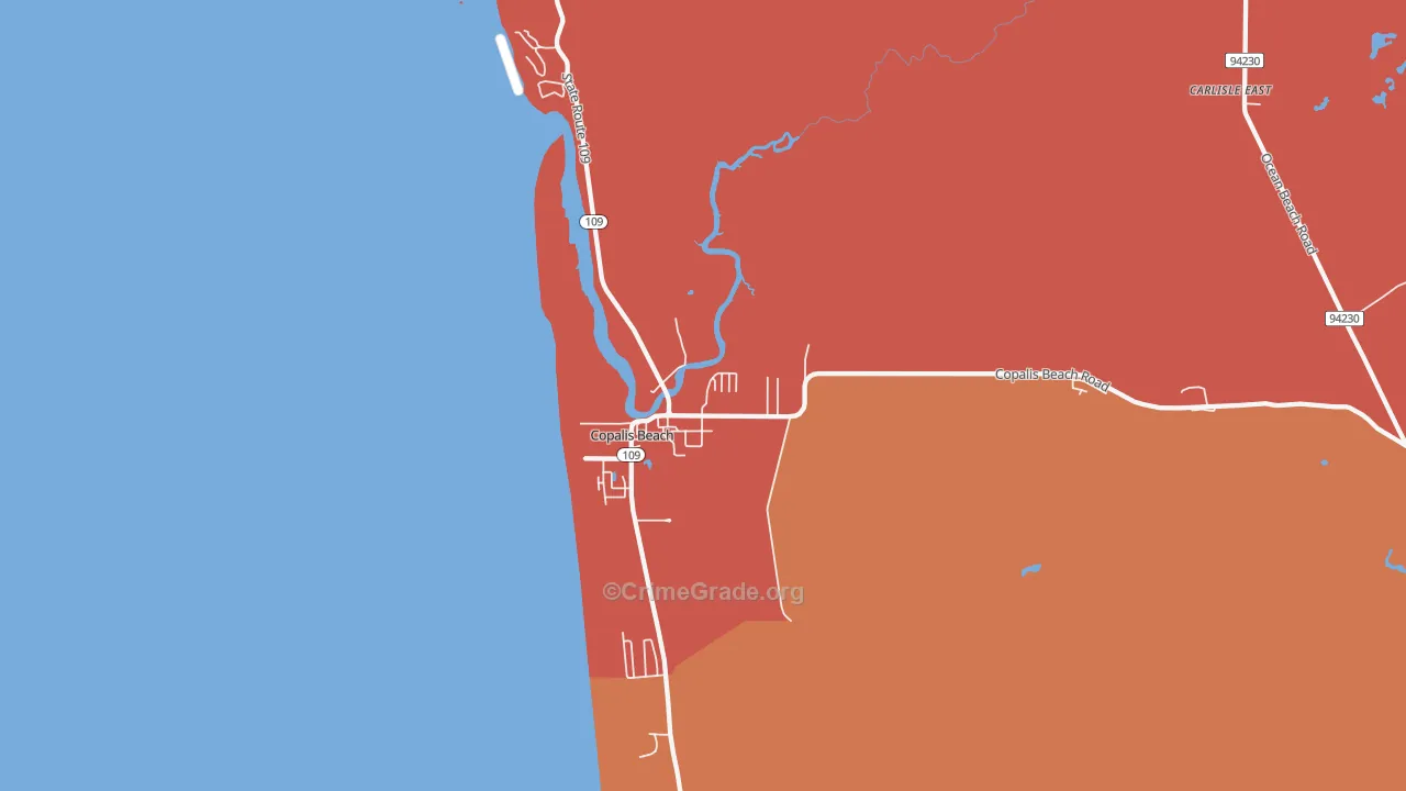 Copalis Beach, WA Map of Robbery Rates