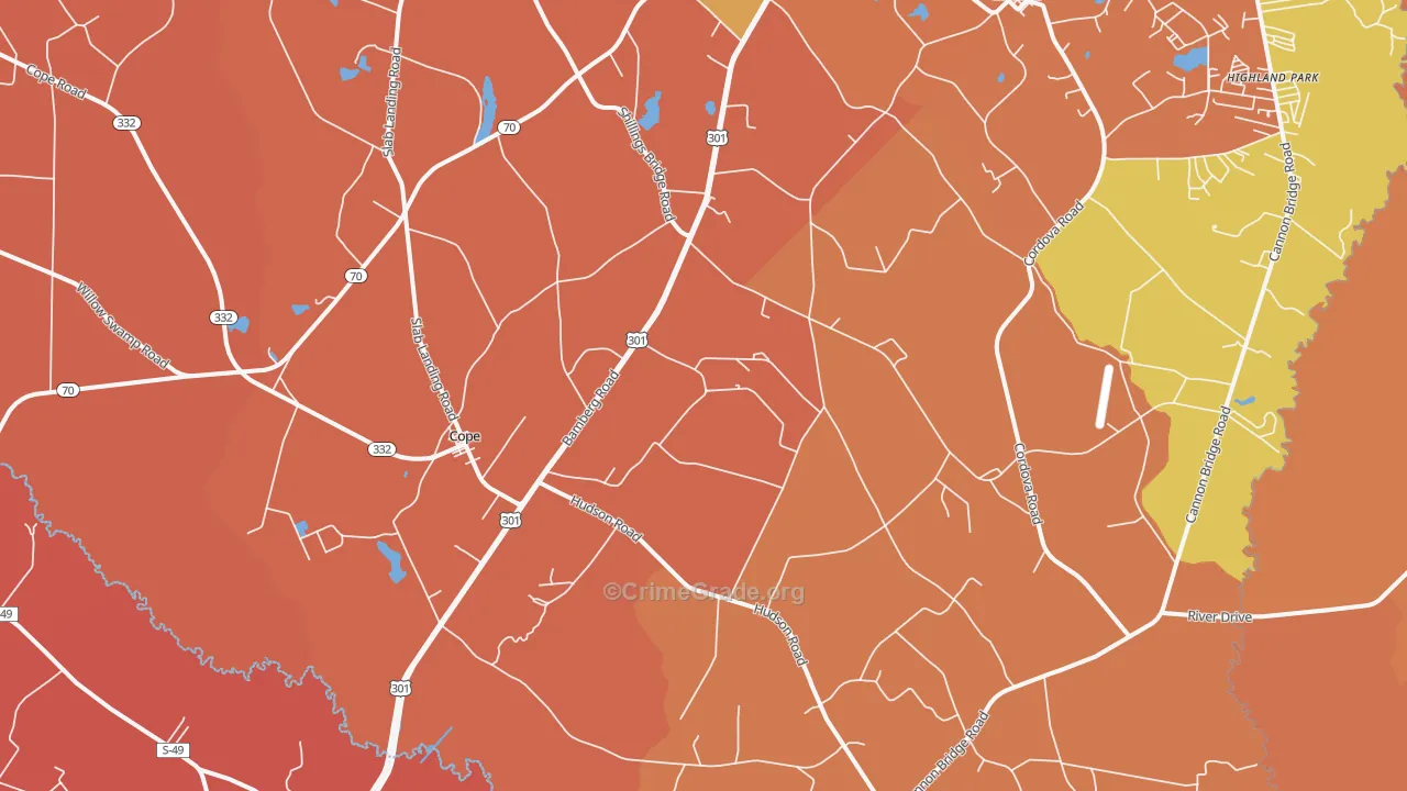 Cope, SC Map of Robbery Rates