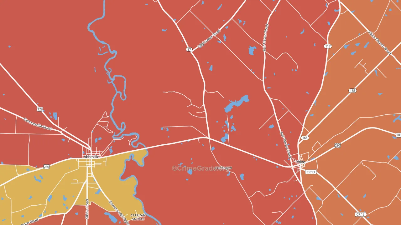 Copeland, GA Map of Robbery Rates