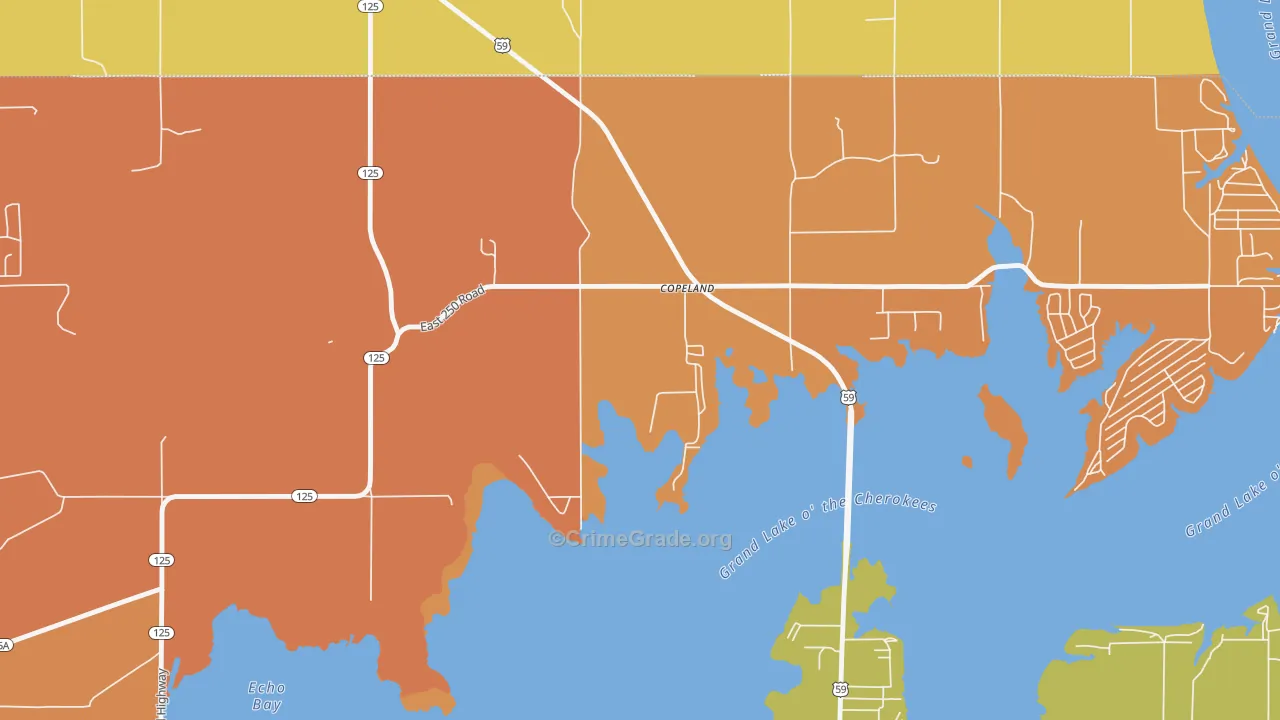 Copeland, OK Map of Robbery Rates