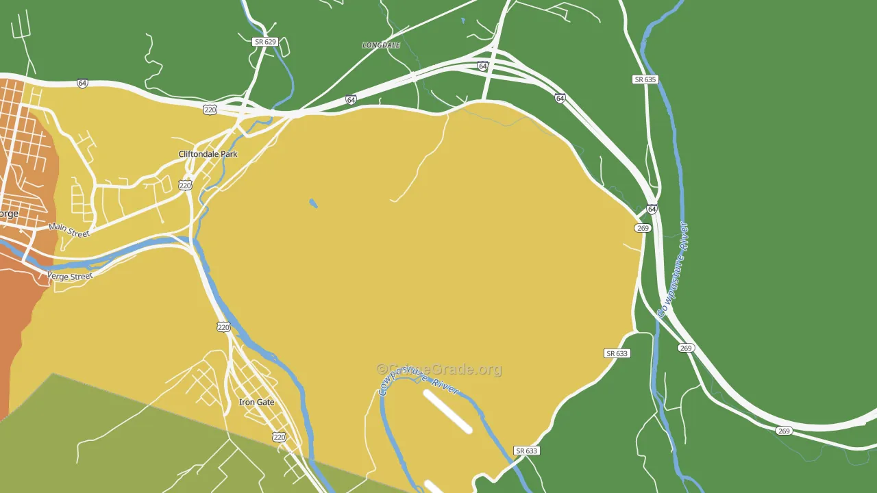 Copeland, VA Map of Robbery Rates