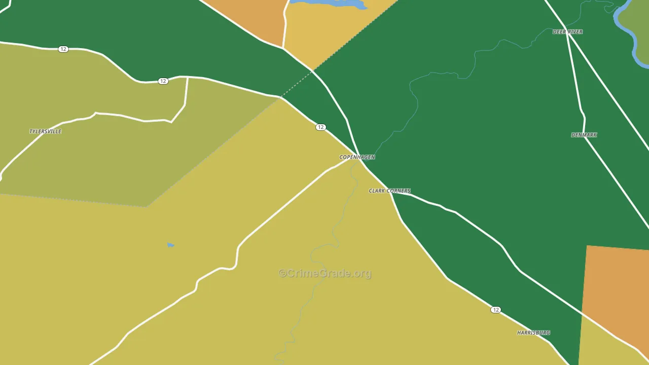 Copenhagen, NY Map of Robbery Rates