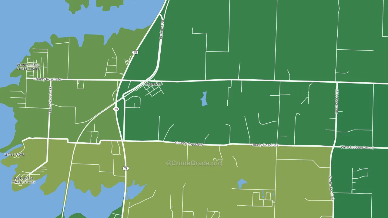 Copeville, TX Map of Robbery Rates