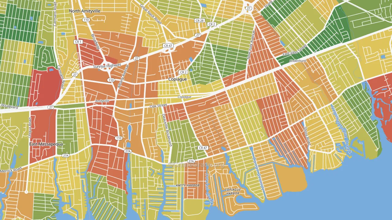 Copiague, NY Map of Robbery Rates