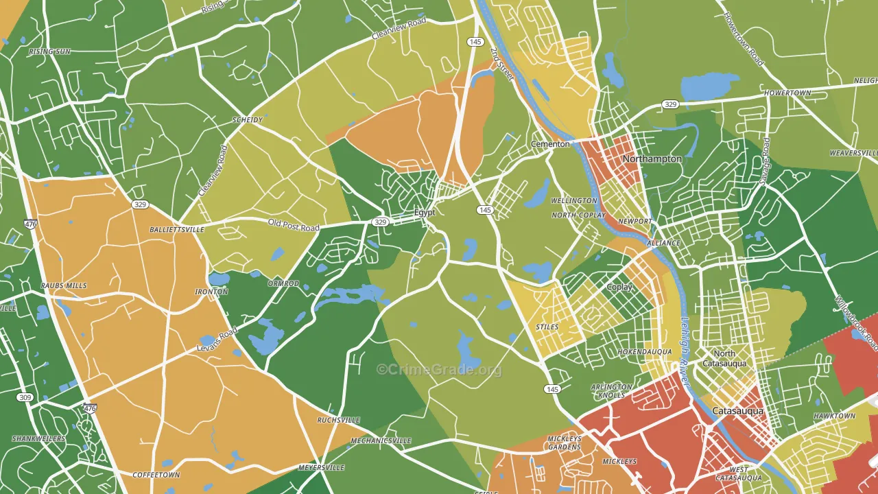Coplay, PA Map of Robbery Rates