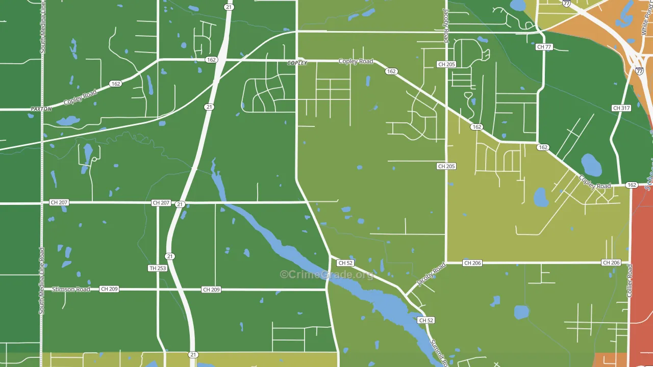Copley, OH Map of Robbery Rates