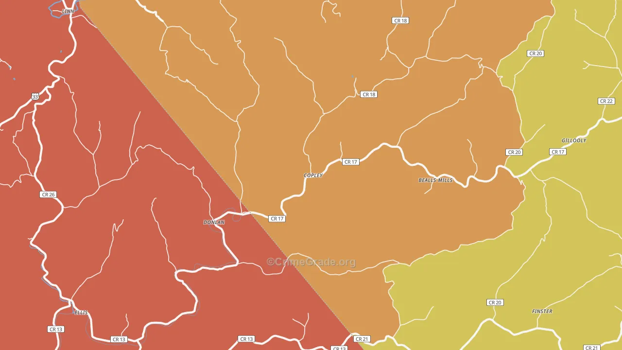 Copley, WV Map of Robbery Rates