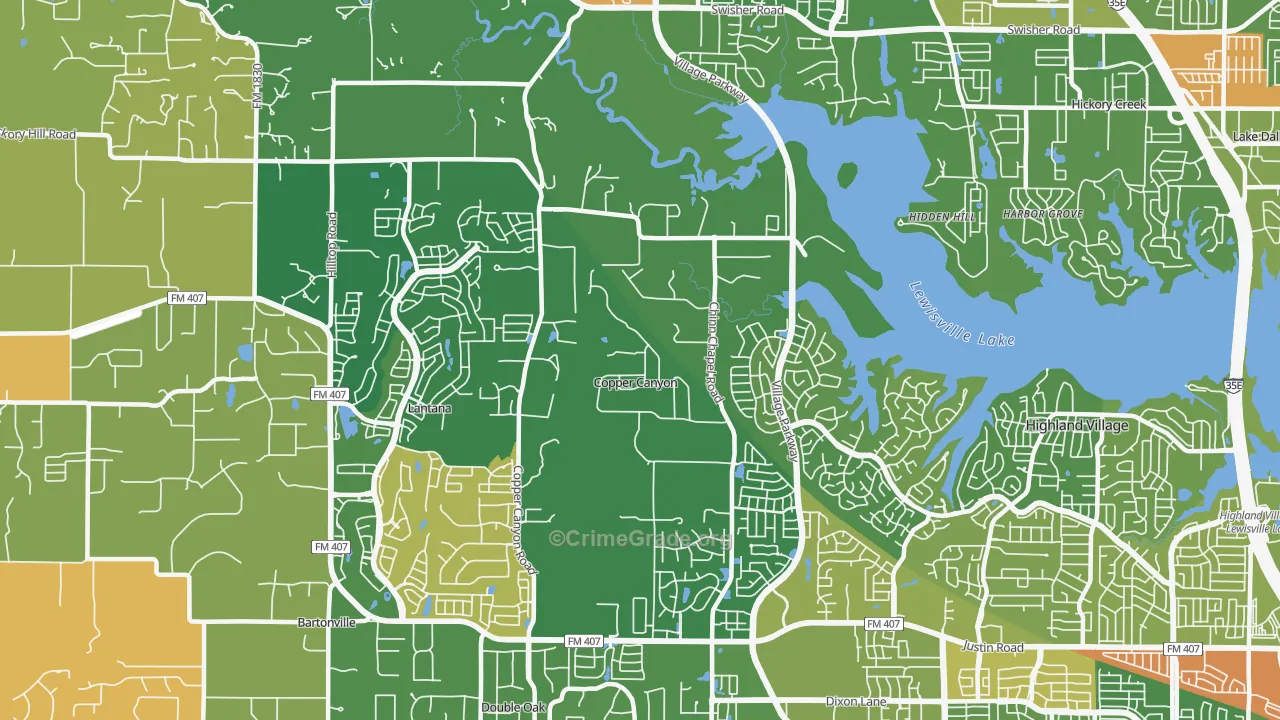 Copper Canyon, TX Map of Robbery Rates