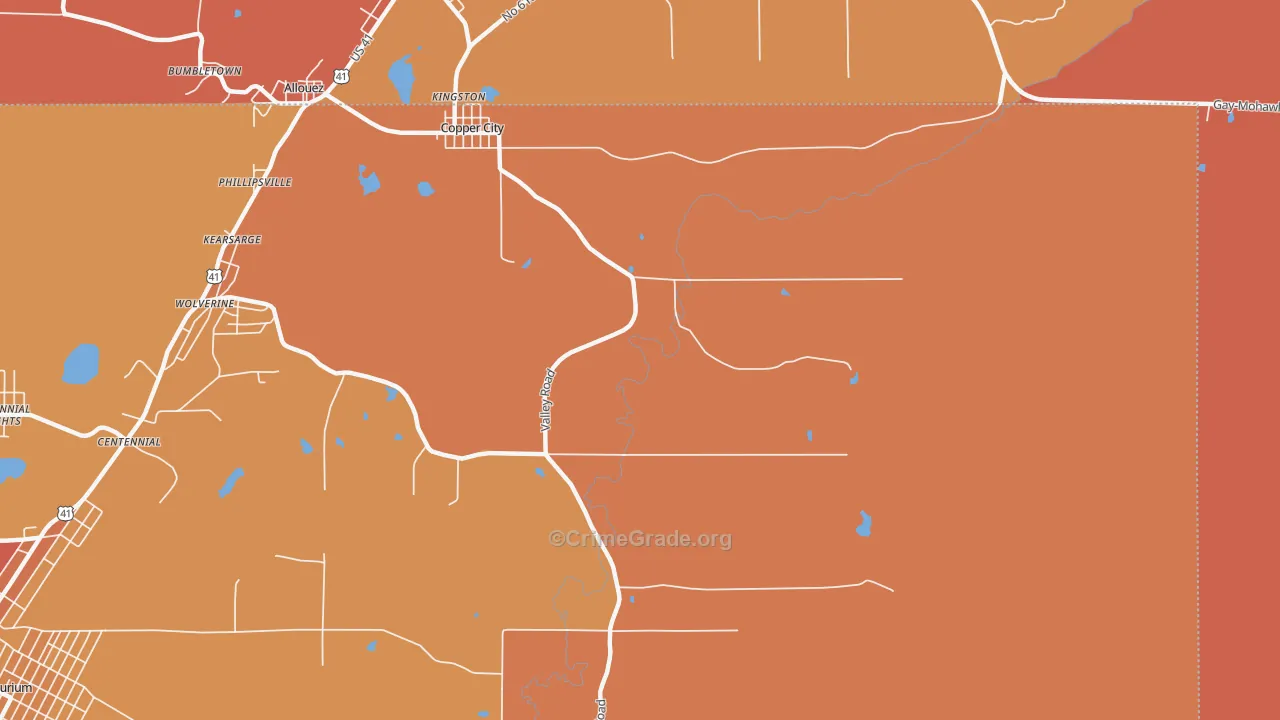 Copper City, MI Map of Robbery Rates