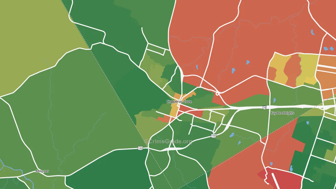 Copperas Cove, TX Map of Robbery Rates