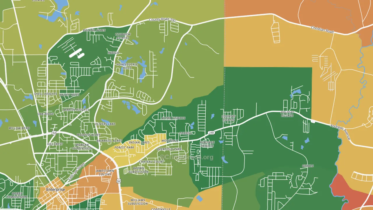 Coppinville, AL Map of Robbery Rates
