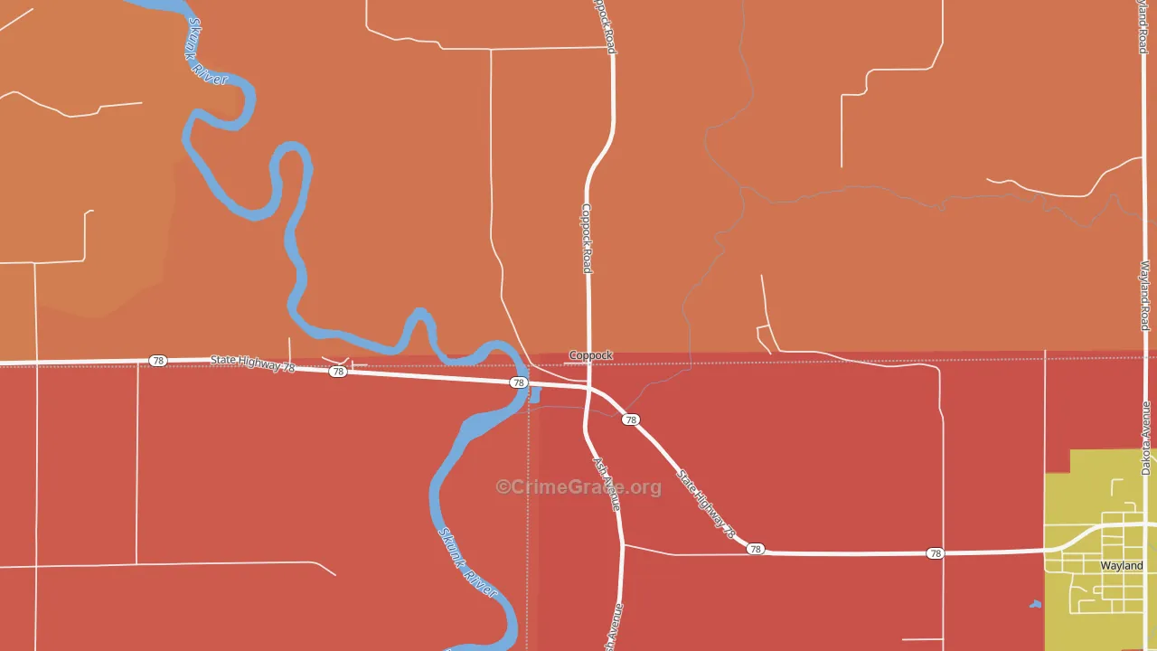 Coppock, IA Map of Robbery Rates
