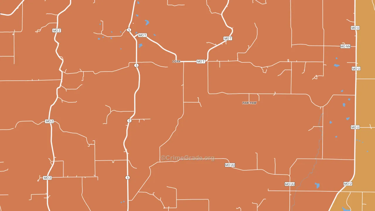 Cora, MO Map of Robbery Rates