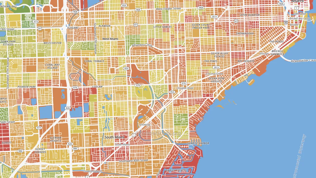 Coral Gables, FL Map of Robbery Rates