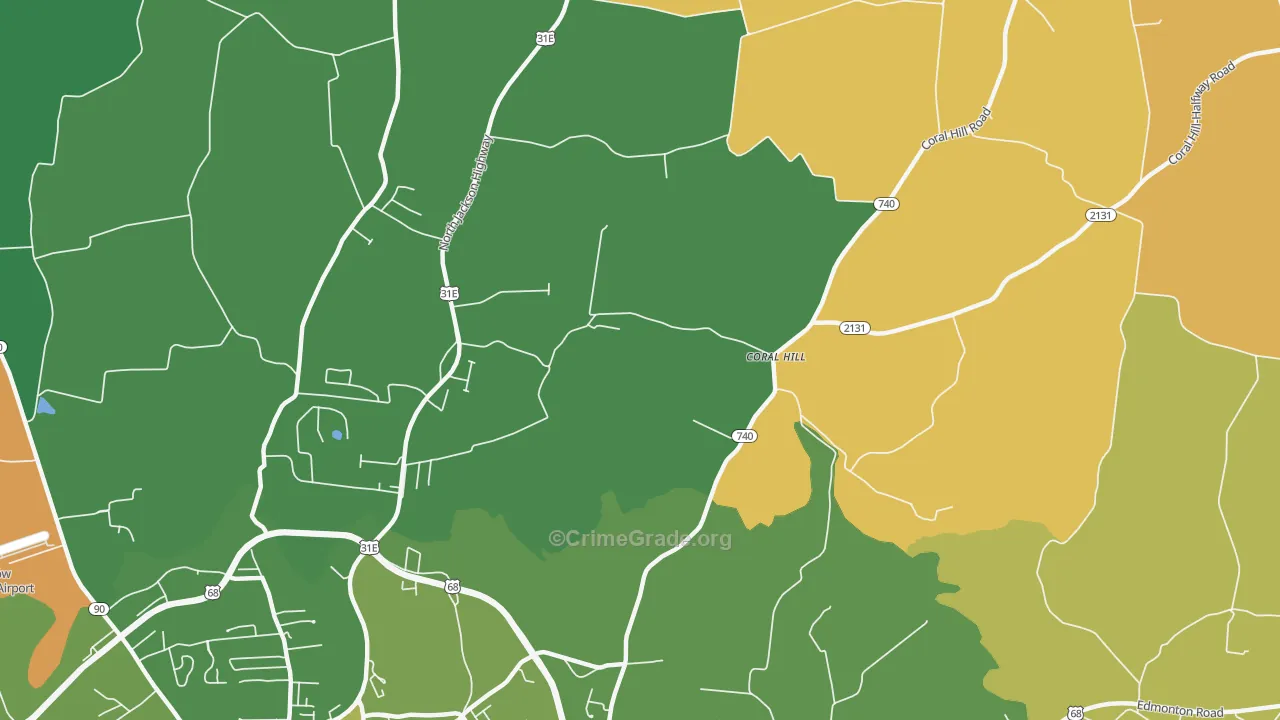 Coral Hill, KY Map of Robbery Rates