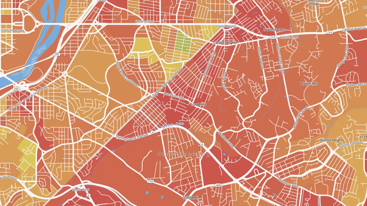 Coral Hills, MD Map of Robbery Rates