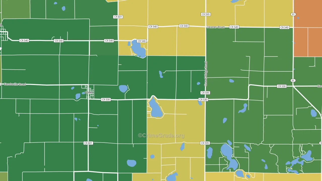 Coral, MI Map of Robbery Rates