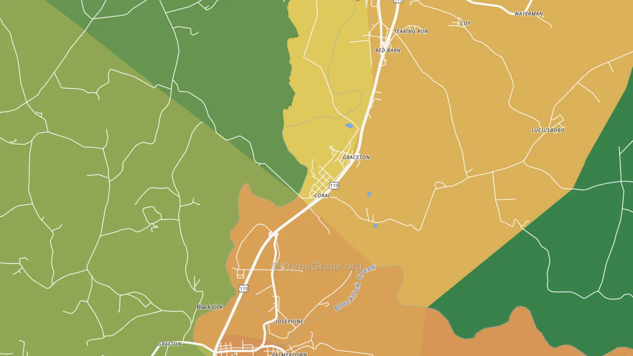 Coral, PA Map of Robbery Rates