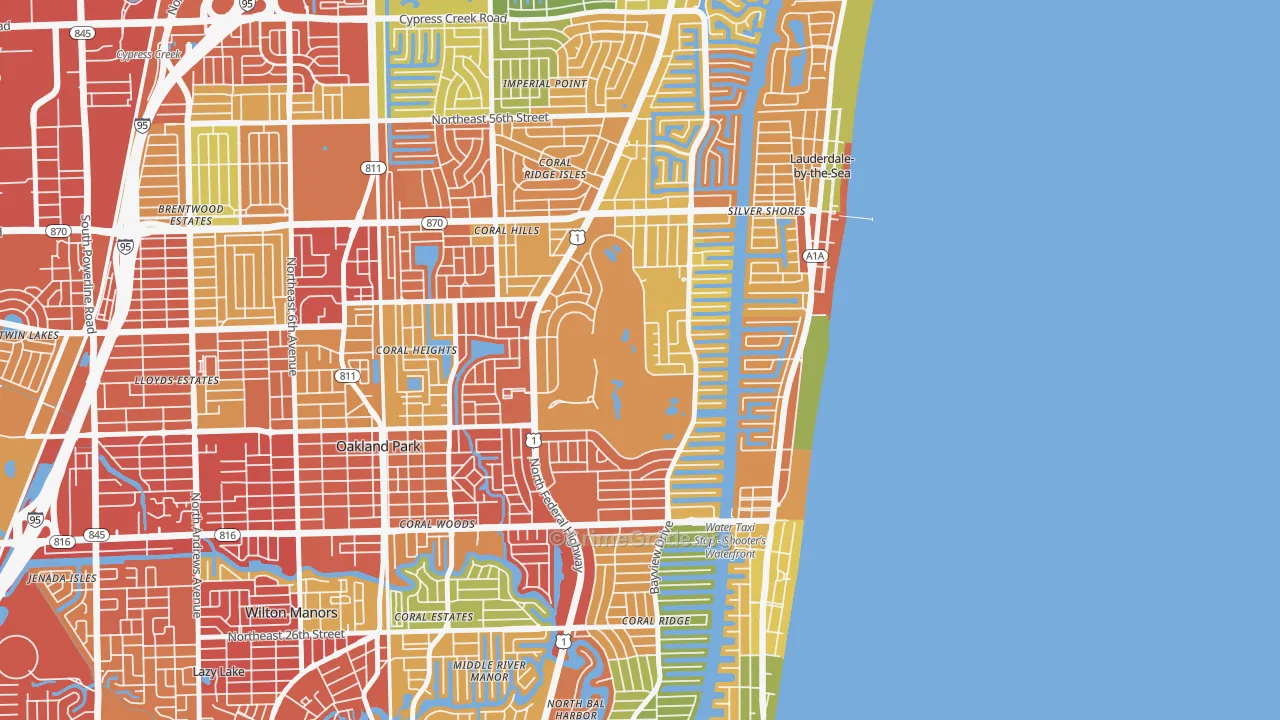 Coral Ridge Country Club Estates, Fort Lauderdale, FL Map of Robbery Rates