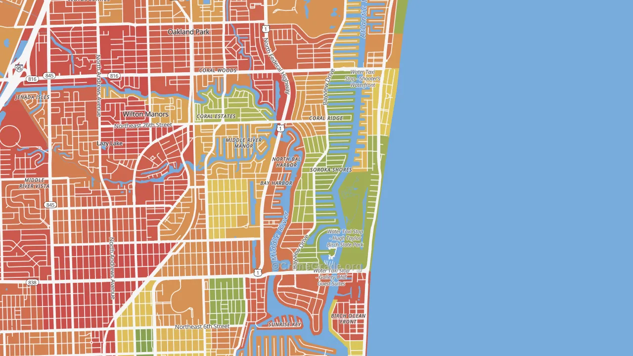 Coral Ridge, Fort Lauderdale, FL Map of Robbery Rates