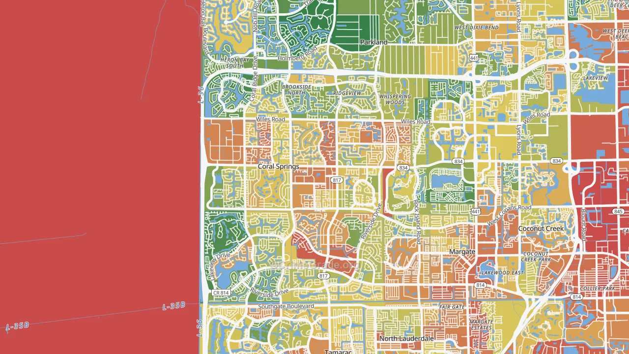 Coral Springs, FL Map of Robbery Rates