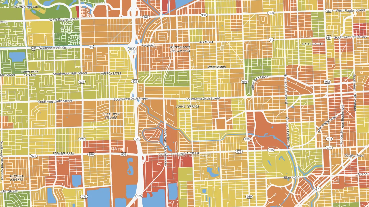 Coral Terrace, FL Map of Robbery Rates