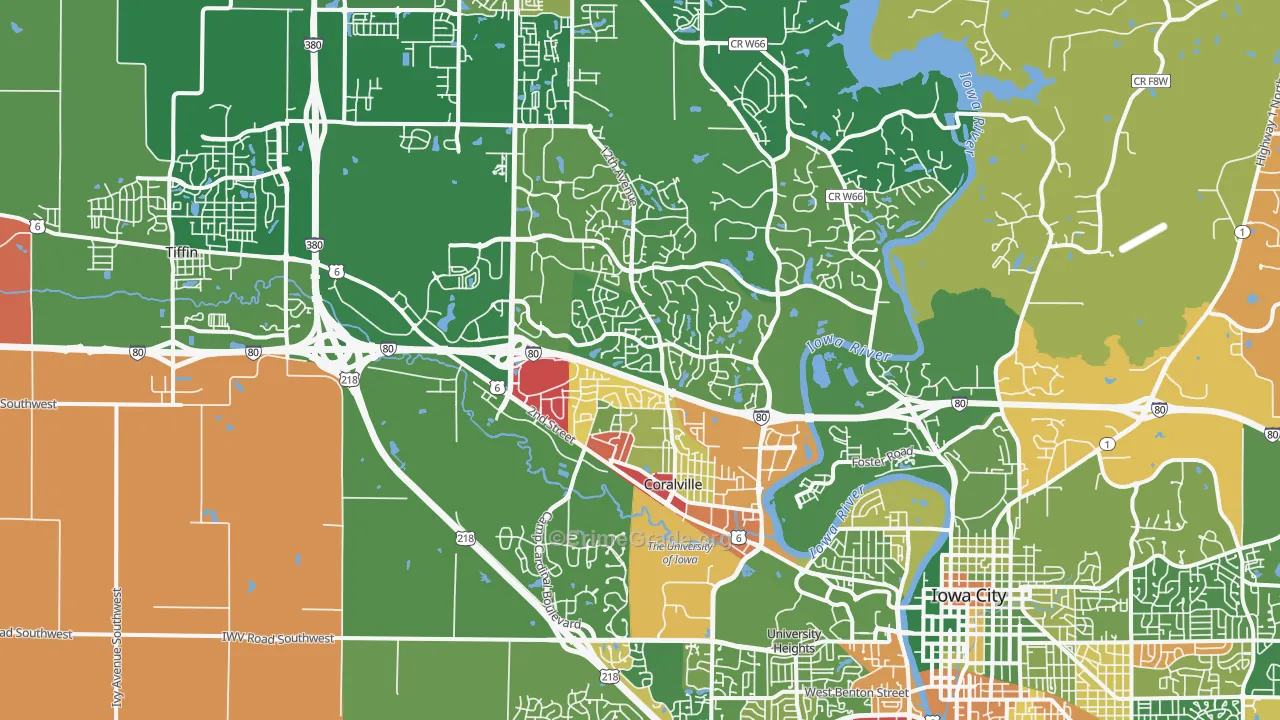 Coralville, IA Map of Robbery Rates