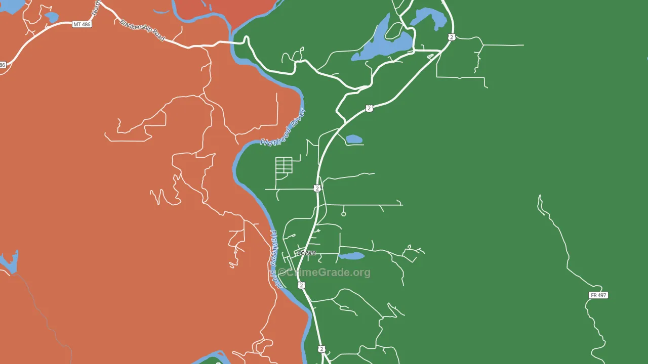 Coram, MT Map of Robbery Rates
