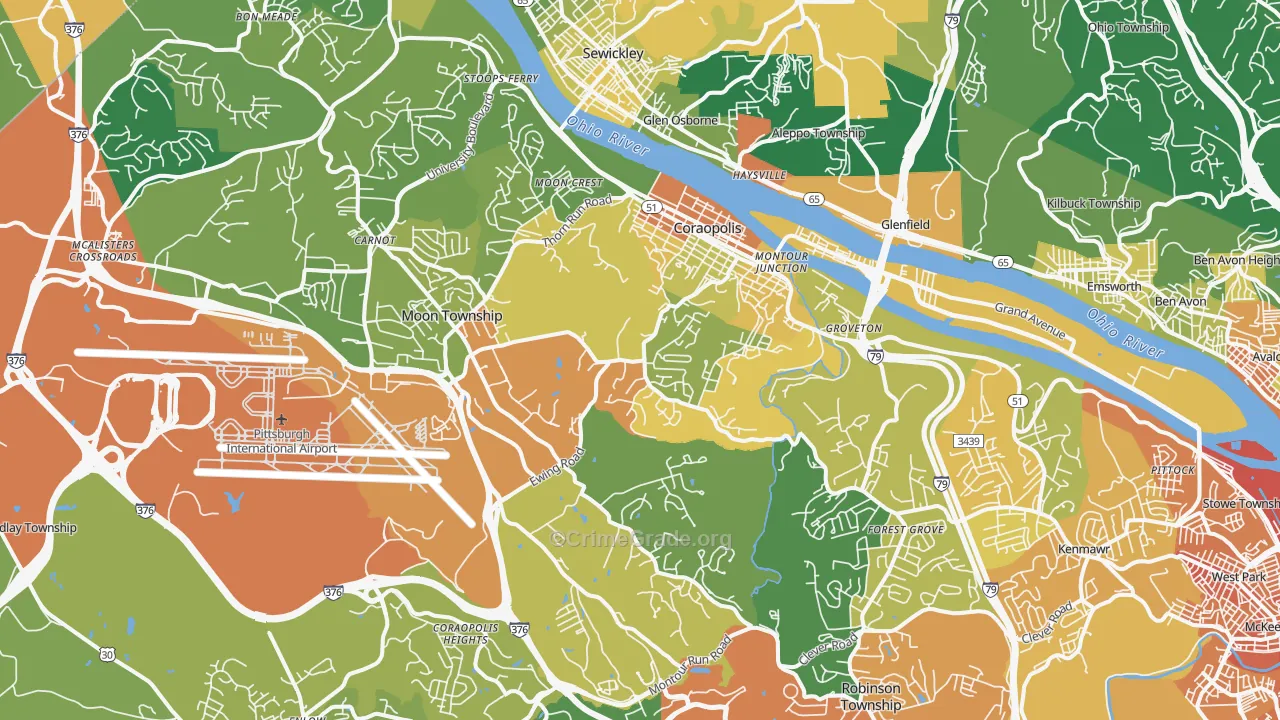 Coraopolis, PA Map of Robbery Rates