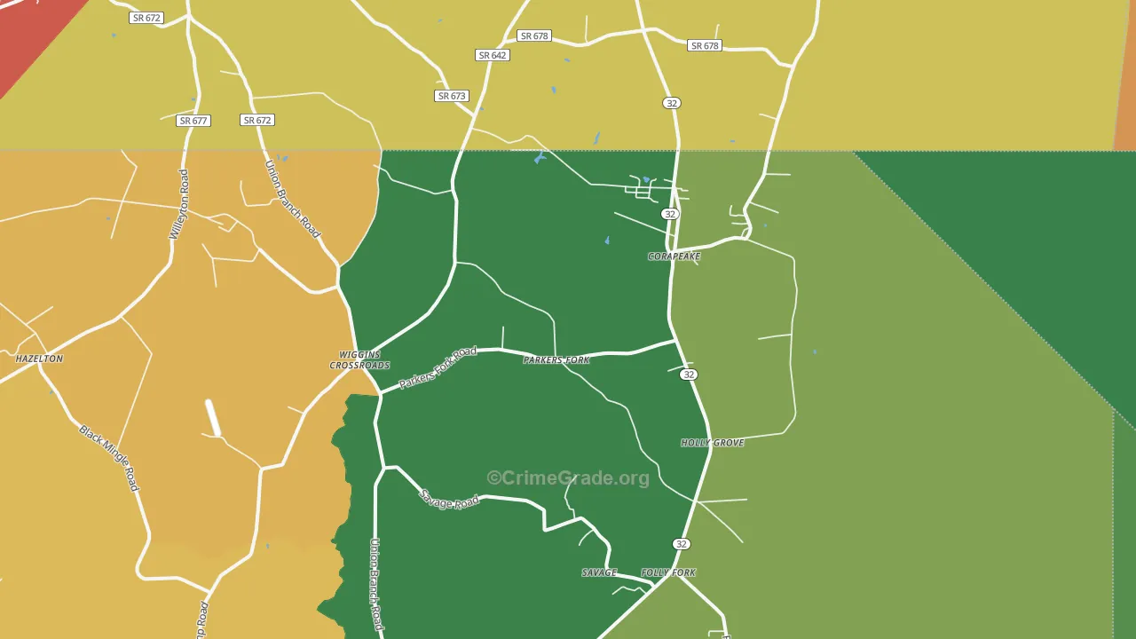 Corapeake, NC Map of Robbery Rates
