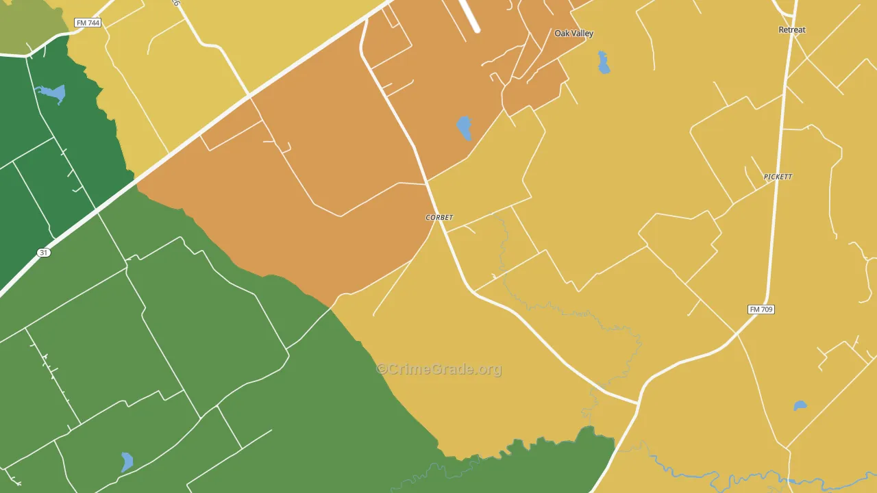 Corbet, TX Map of Robbery Rates