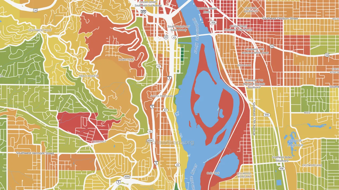 Corbett-Terwilliger-Lair Hill, Portland, OR Map of Robbery Rates
