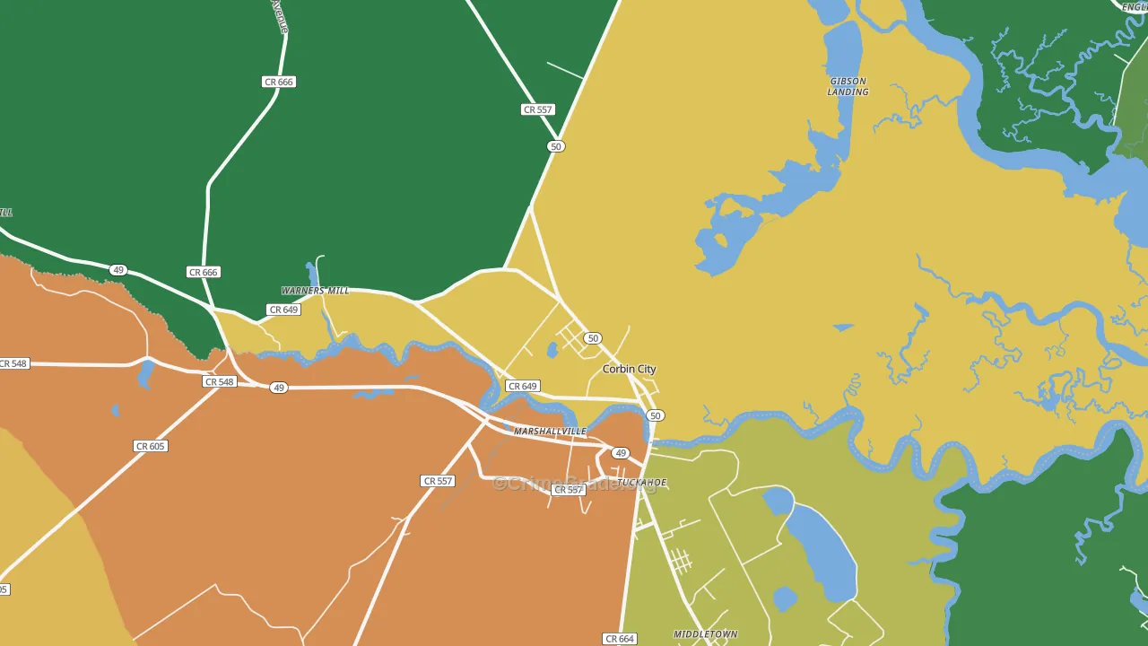 Corbin City, NJ Map of Robbery Rates